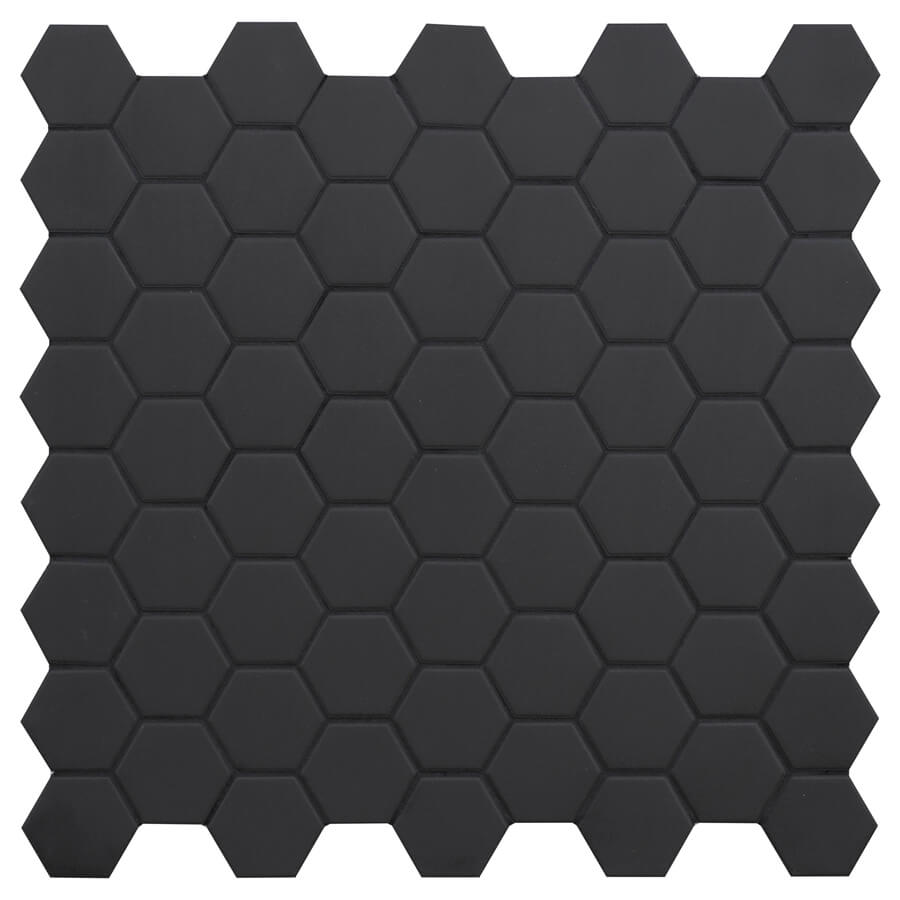 אימפרס מוזאיקה גרניט פורצלן משושה נוגד החלקה R10 לריצוף וחיפוי גימור מט גוון שחור 31.6×31.6
