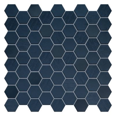 אימפרס מוזאיקה גרניט פורצלן משושה נוגד החלקה R10 לריצוף וחיפוי גימור מט גוון כחול 31.6×31.6