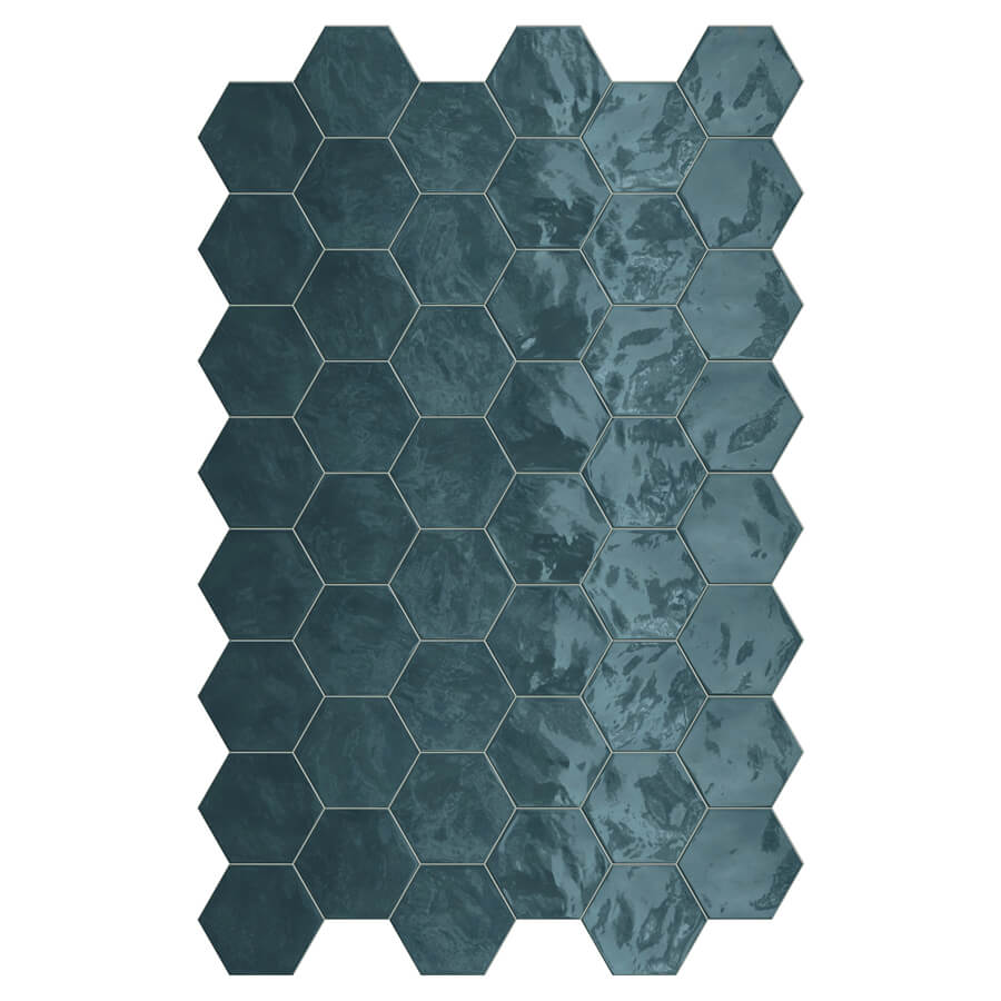 אימפרס אריח קרמיקה משושה לחיפוי קירות גימור מבריק גוון כחול 17.3×15