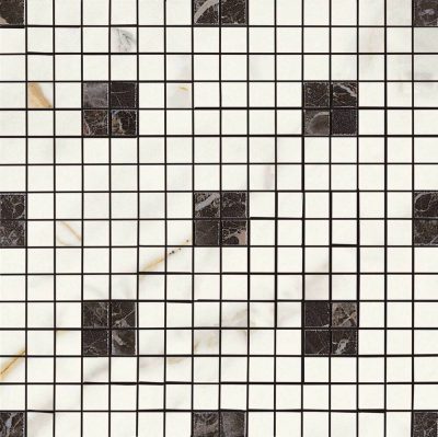 ביסטרוט מוזאיקת גרניט פורצלן לריצוף וחיפוי גימור מבריק גוון לבן משובץ שחור 29×29