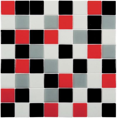 גלאס מיקס מוזאיקה זכוכית לריצוף וחיפוי גימור מבריק גווני אדום שחור 32×32