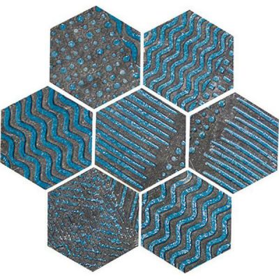 ראקו דקור קרמיקה 3D משושה לחיפוי קירות גימור מט גוון טורקיז 37×35.5
