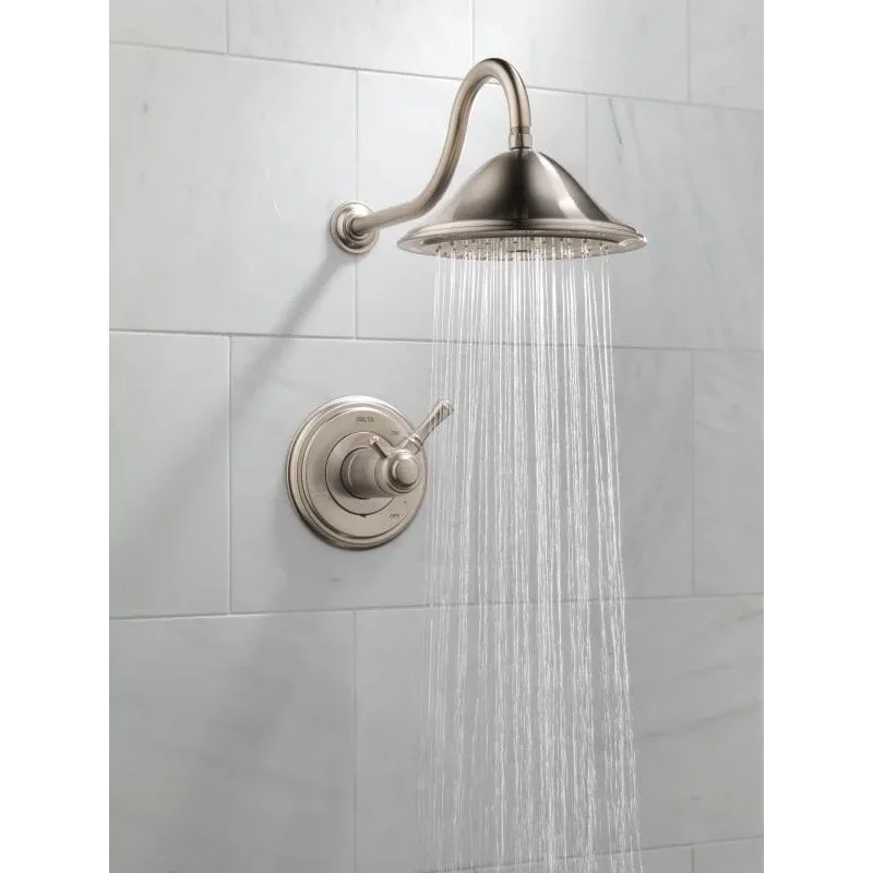 מערכת מקלחת שלמה הכוללת - מוט פינוק + צינור + מזלף + ראש ברז + אינטרפוץ ומיקסר וכל החומרה הדרושה להתקנה - גימור ניקל מלוטש גוון בז' אפור